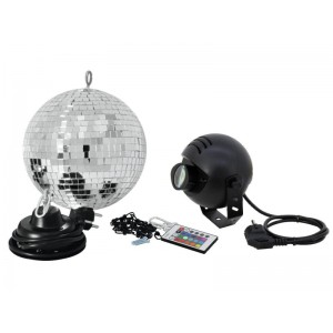 EUROLITE Mirror Ball Set 20cm with LED RGB Spot RC 