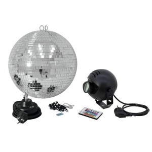 EUROLITE Mirror Ball Set 30cm with LED RGB Spot RC 