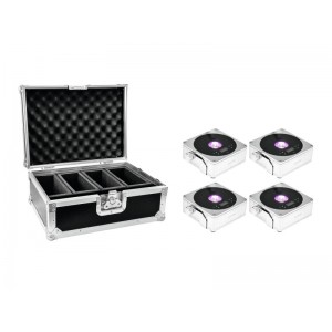 EUROLITE Set 4x AKKU IP Flat Light 1 chrome + Case 