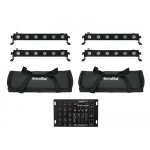 EUROLITE Set 4x LED BAR-6 QCL RGBA + 2x Soft Bag + Controller 