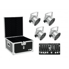 EUROLITE Set 4x LED PAR-56 QCL sil + Case + Controller 