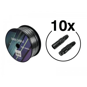 EUROLITE Set DMX cable 2x0.22 100m sw + 20 connectors 