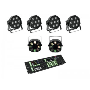 EUROLITE Set 4x LED SLS-7 HCL Floor + 2x LED FE-700 + DMX LED Color Chief Controller 