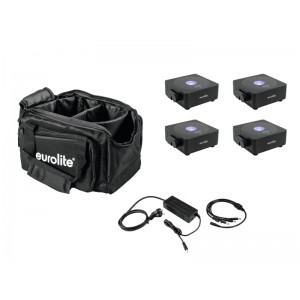 EUROLITE Set 4x AKKU Flat Light 1 black + Soft-Bag + Charger 