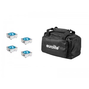 EUROLITE Set 4x AKKU Flat Light 3 sil + Soft-Bag 