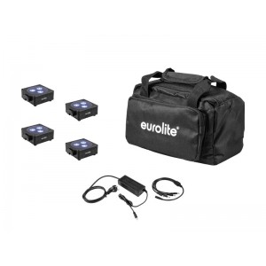 EUROLITE Set 4x AKKU Flat Light 3 bk + Charger + Soft-Bag 