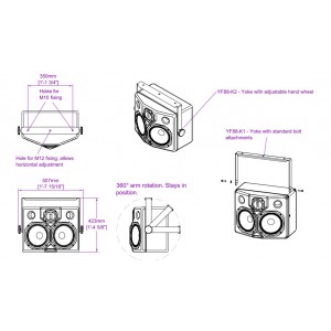 YF88-K2 Yoke Bracket Kit for F88 supplied with lever bolts for attachment to enclosure (Stainless steel) , FUNKTION-ONE