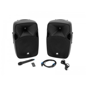 OMNITRONIC XFM-212AP Active 2-Way Speaker Set with Wireless Microphone 