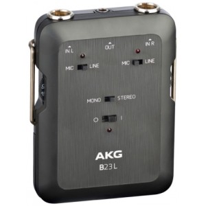 AKG B23L батарейный блок фантомного питания/двухканальный микшер, вход 2xL-разъёма/выход Jack 3,5мм (стерео), питание 2 батареи AA			,  AKG