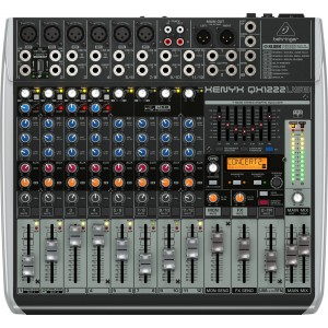 Behringer QX1222USB аналоговый микшер, 12 каналов, 4 мик.+2 мик.моно/лин. стер.+2 лин.стер.+ 2 TR, 2 AUX, FX Klark Teknik LCD, USB-audio, 4 компр. GEQ,  Behringer PRO