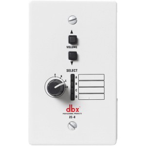 dbx ZC8 настенный контроллер. 4-позиционный поворотный селектор источников, кнопочный регулятор громкости. Подключение Cat5, 2xRJ45,  dbx
